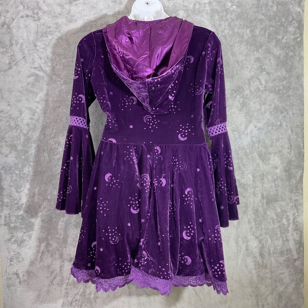 Spirit Halloween Midnight Sorceress Velour Hooded mini Dress XL Moon Stars - Picture 3 of 10